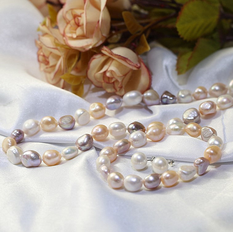 Conjunto de Plata con Perla de agua dulce multicolor barroca 7 