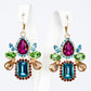 Conjunto de Aleación Bañado en Oro con Cristal Emporia® Rojo y Cristal Emporia® Azul ( Collar +Pendientes +Colgante )