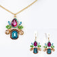 Conjunto de Aleación Bañado en Oro con Cristal Emporia® Rojo y Cristal Emporia® Azul ( Collar +Pendientes +Colgante )