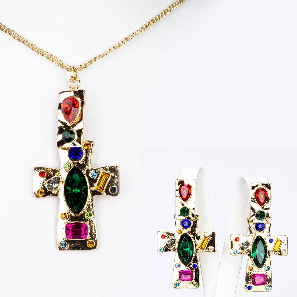 Conjunto de Aleación Bañado en Oro con Cristal Emporia® Rojo y Cristal Emporia® Azul ( Collar +Pendientes +Colgante ) 1 