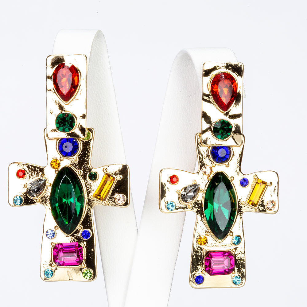 Conjunto de Aleación Bañado en Oro con Cristal Emporia® Rojo y Cristal Emporia® Azul ( Collar +Pendientes +Colgante ) 2 
