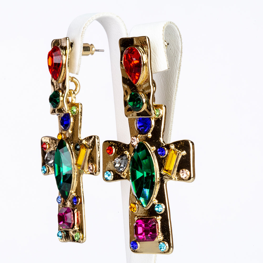 Conjunto de Aleación Bañado en Oro con Cristal Emporia® Rojo y Cristal Emporia® Azul ( Collar +Pendientes +Colgante ) 3 