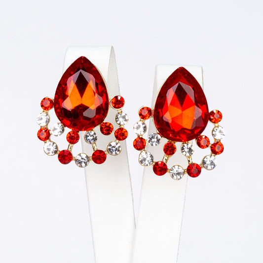 Conjunto de Aleación Bañado en Oro con Cristal Emporia® Rojo y Cristal Emporia® Blanco ( Collar +Pendientes +Colgante )