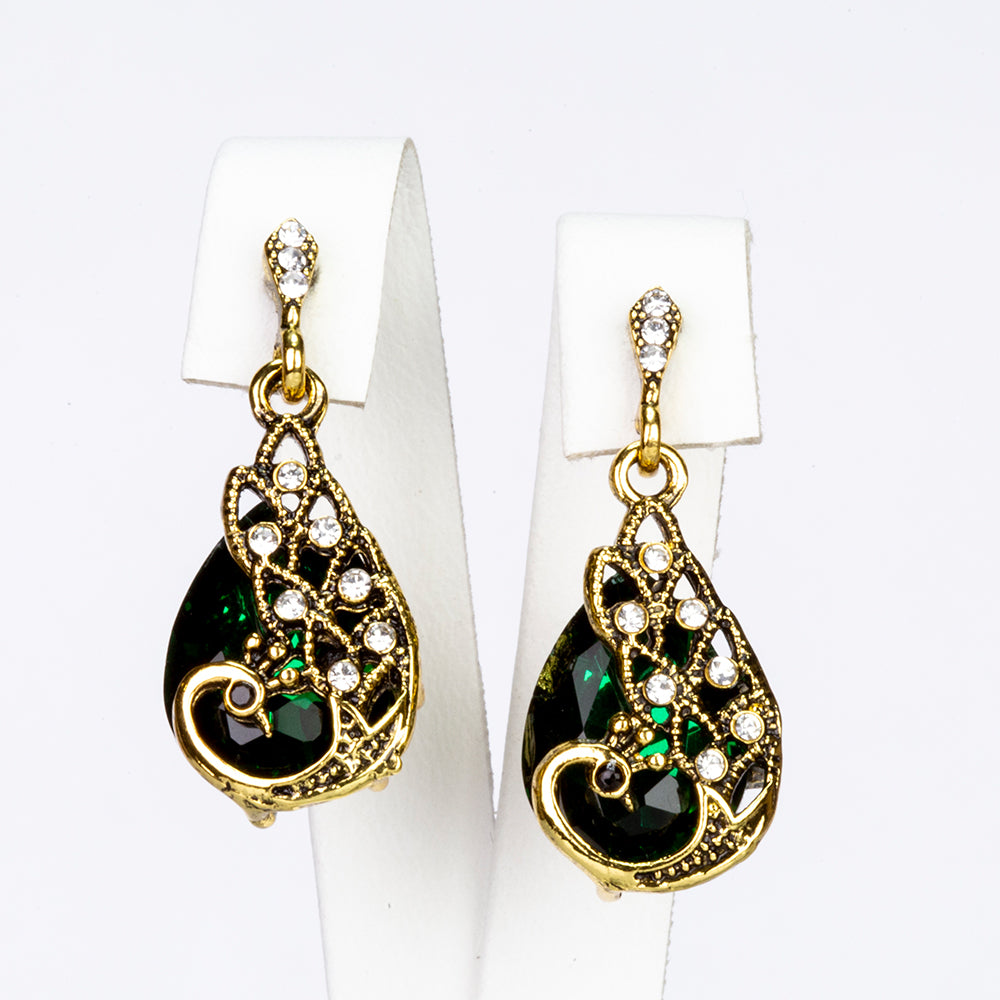 Conjunto de Aleación Bañado en Oro con Cristal Emporia® Verde y Cristal Emporia® Blanco ( Collar +Pendientes +Colgante ) 3 