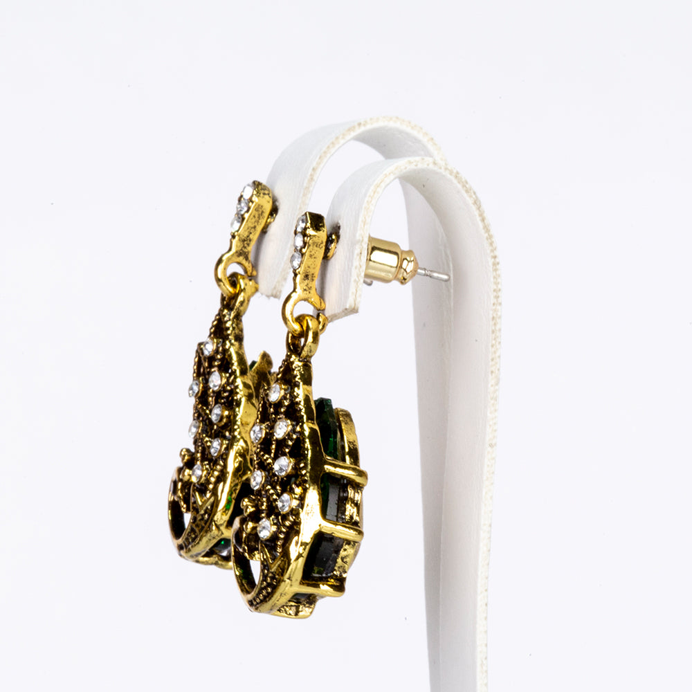 Conjunto de Aleación Bañado en Oro con Cristal Emporia® Verde y Cristal Emporia® Blanco ( Collar +Pendientes +Colgante ) 4 