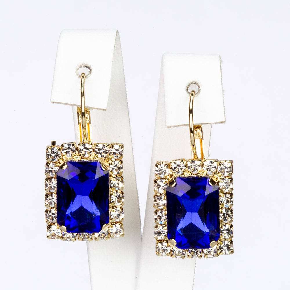 Conjunto de Aleación Bañado en Oro con Cristal Emporia® Azul y Cristal Emporia® Blanco ( Collar +Pendientes +Colgante ) 2 