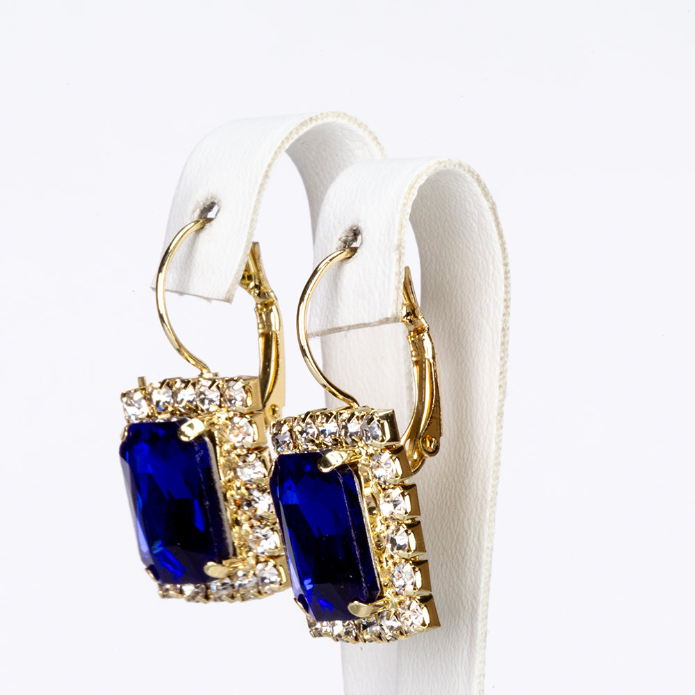 Conjunto de Aleación Bañado en Oro con Cristal Emporia® Azul y Cristal Emporia® Blanco ( Collar +Pendientes +Colgante ) 3 