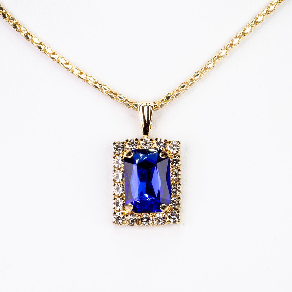 Conjunto de Aleación Bañado en Oro con Cristal Emporia® Azul y Cristal Emporia® Blanco ( Collar +Pendientes +Colgante ) 6 
