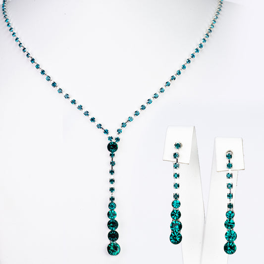 Conjunto de Aleación Bañado en Oro con Cristal Emporia® Verde ( Collar +Pendientes )
