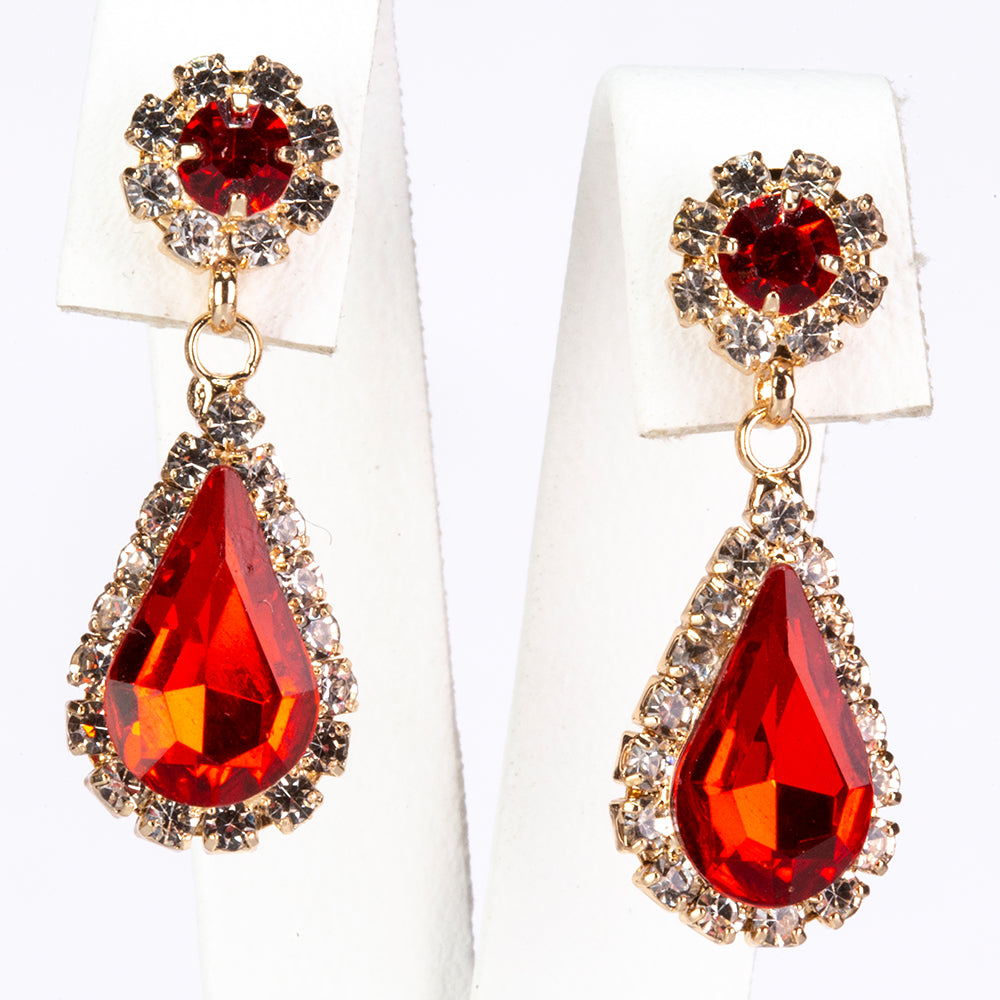 Conjunto de Aleación Bañado en Oro con Cristal Emporia® Rojo y Cristal Emporia® Blanco ( Collar +Pendientes )