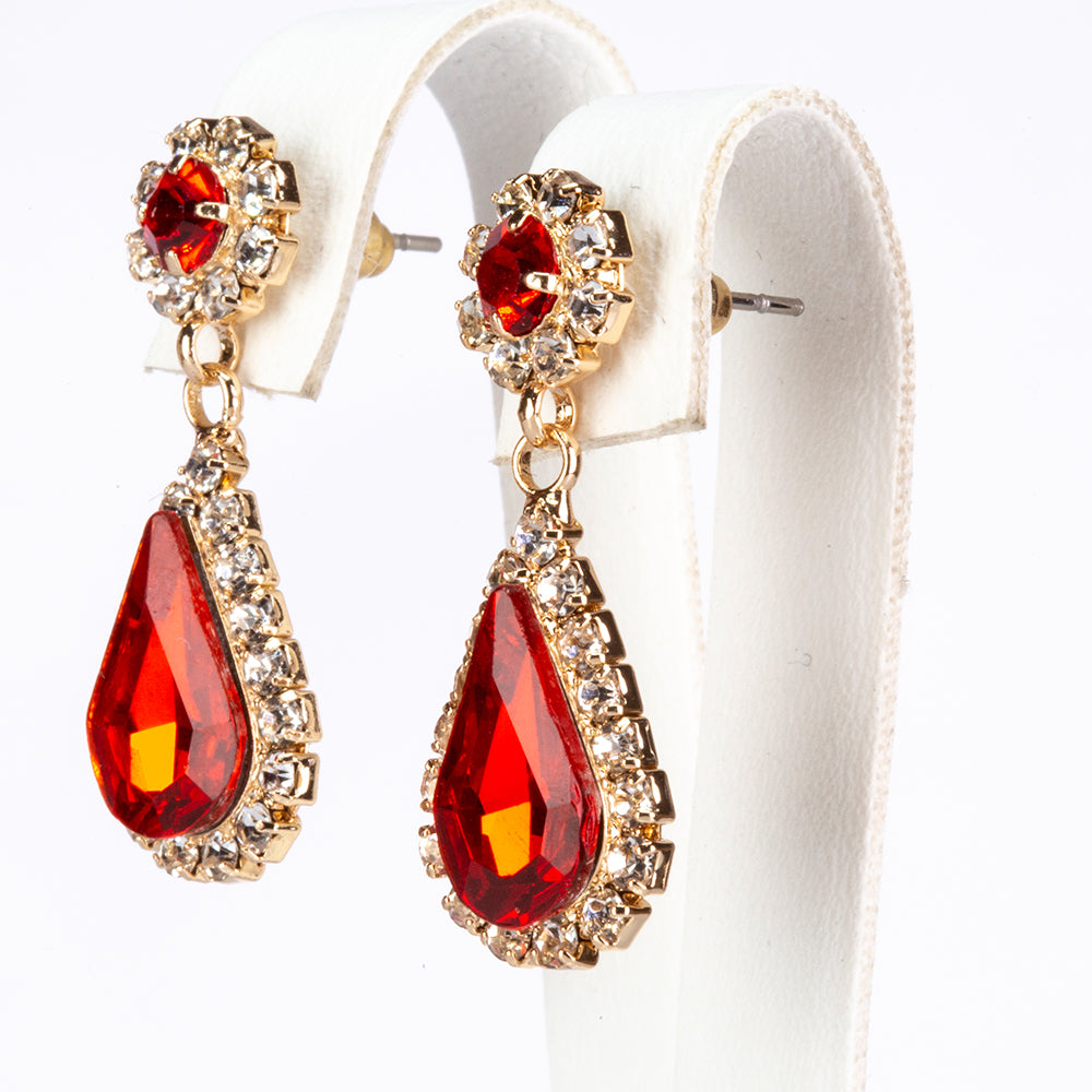 Conjunto de Aleación Bañado en Oro con Cristal Emporia® Rojo y Cristal Emporia® Blanco ( Collar +Pendientes ) 4 