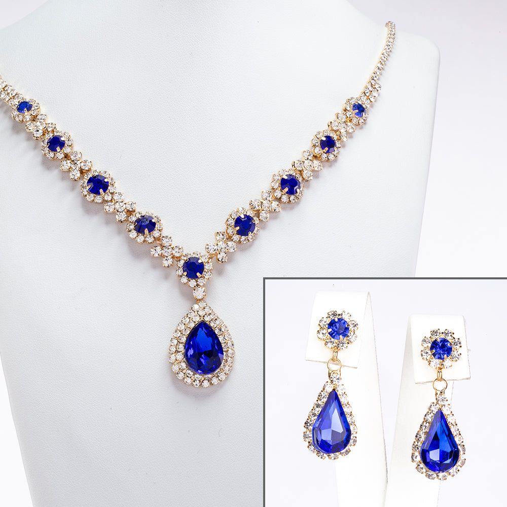 Conjunto de Aleación Bañado en Oro con Cristal Emporia® Azul y Cristal Emporia® Blanco ( Collar +Pendientes ) 1 
