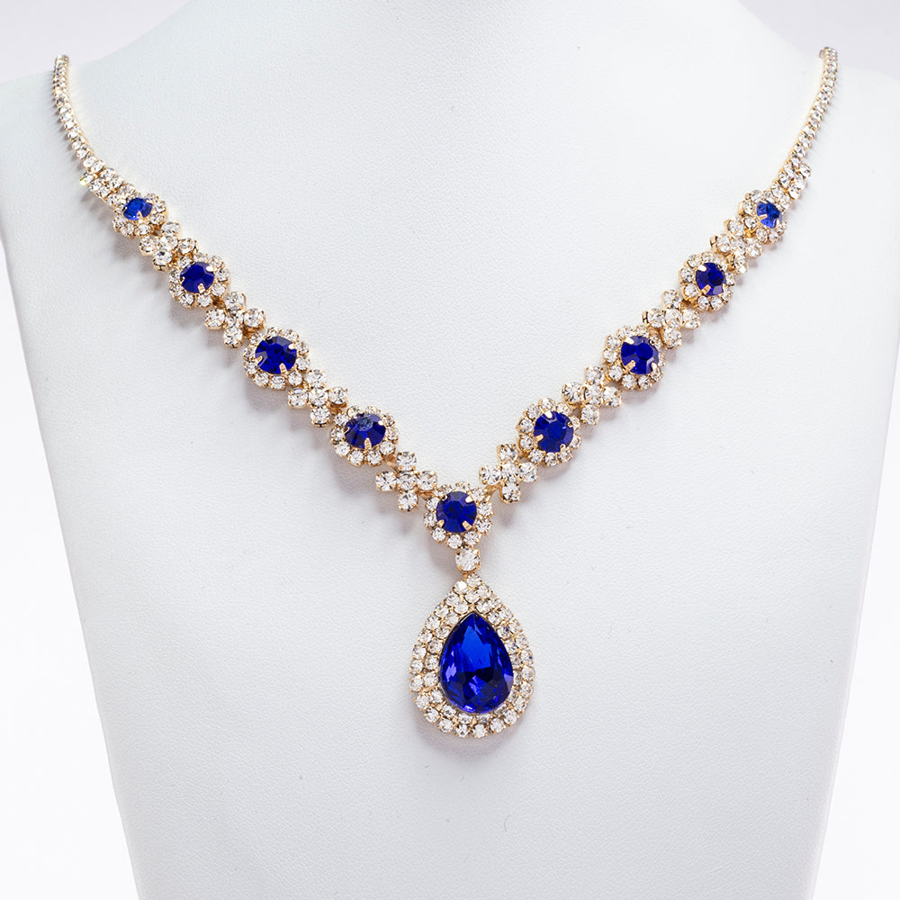 Conjunto de Aleación Bañado en Oro con Cristal Emporia® Azul y Cristal Emporia® Blanco ( Collar +Pendientes ) 2 