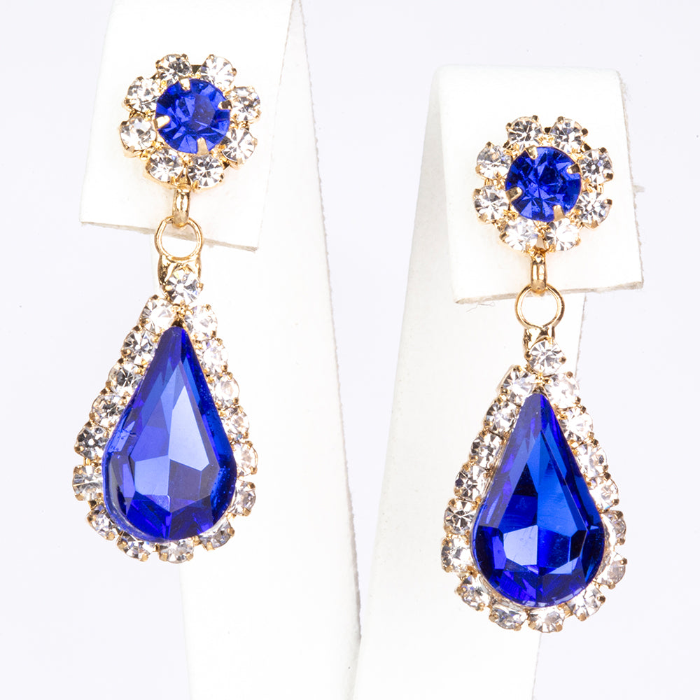 Conjunto de Aleación Bañado en Oro con Cristal Emporia® Azul y Cristal Emporia® Blanco ( Collar +Pendientes ) 3 