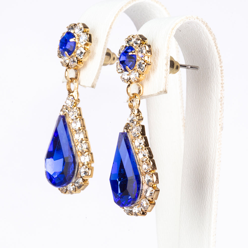 Conjunto de Aleación Bañado en Oro con Cristal Emporia® Azul y Cristal Emporia® Blanco ( Collar +Pendientes ) 4 