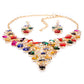 Conjunto de Aleación Bañado en Oro con Cristal Emporia® Multicolor ( Collar +Pendientes )