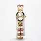 3 pieces Gold Plated Alloy Set with 6 mm Chocolate and White Pearls of Quartz Watch (20 cm), pendant necklace (44 cm) and earrings with White and Yellow Emporia Crystals, white dial