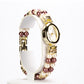 3 pieces Gold Plated Alloy Set with 6 mm Chocolate and White Pearls of Quartz Watch (20 cm), pendant necklace (44 cm) and earrings with White and Yellow Emporia Crystals, white dial