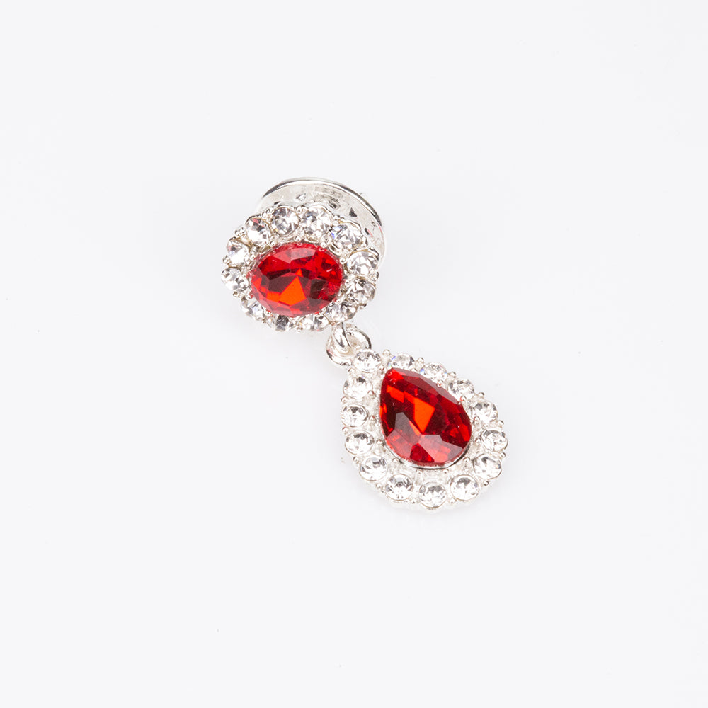 Conjunto de Aleación Bañado en Oro Blanco con Cristal Emporia® Rojo y Cristal Emporia® Blanco ( Collar +Pendientes )