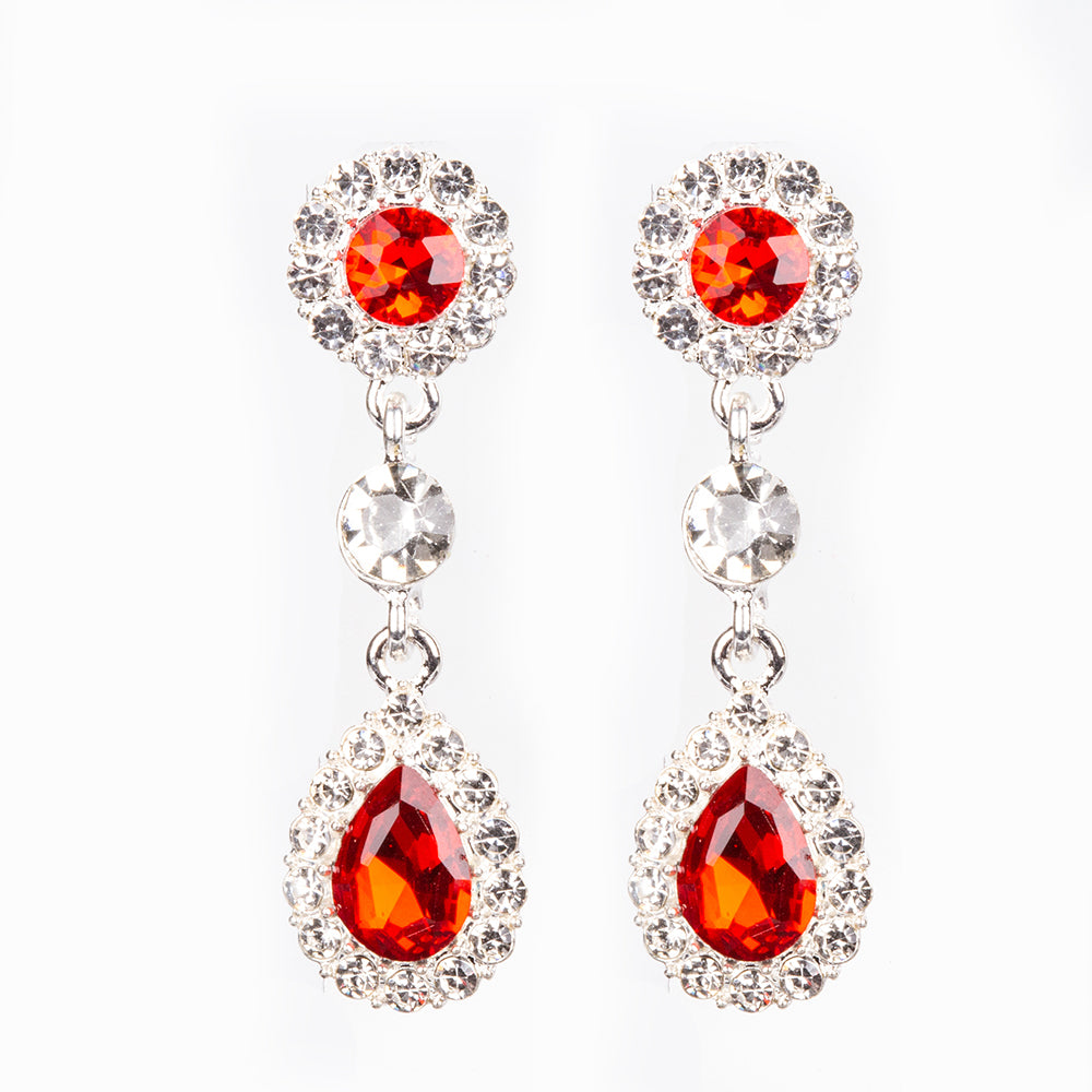 Conjunto de Aleación Bañado en Oro Blanco con Cristal Emporia® Rojo y Cristal Emporia® Blanco ( Collar +Pendientes ) 4 