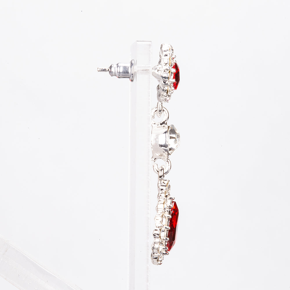 Conjunto de Aleación Bañado en Oro Blanco con Cristal Emporia® Rojo y Cristal Emporia® Blanco ( Collar +Pendientes ) 5 