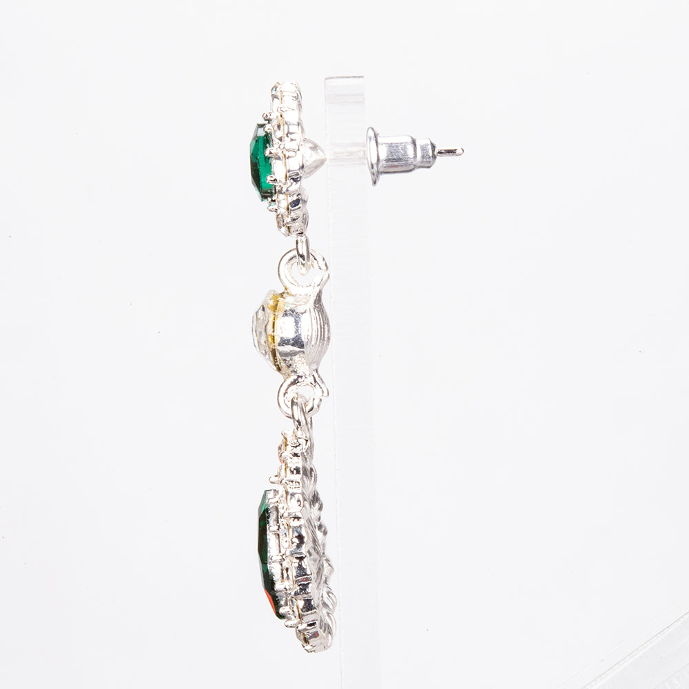 Conjunto de Aleación Bañado en Oro Blanco con Cristal Emporia® Verde y Cristal Emporia® Blanco (Collar +Pendientes )