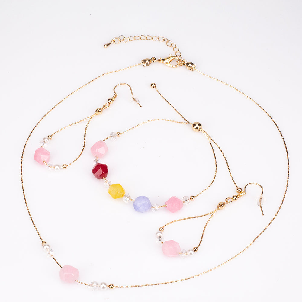 Conjunto de Aleación Bañado en Oro con Turmalina ( Collar +Pendientes +Pulsera ) 1 