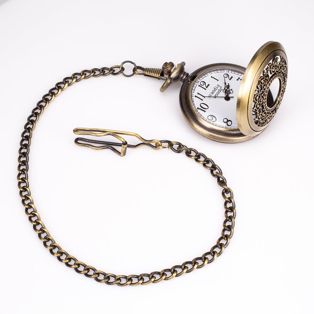 Juego de 2 piezas de reloj de bolsillo en tono dorado con efecto envejecido y cadena acoplable