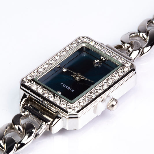 Reloj de Aleación Bañado en Oro Blanco con Zafiro