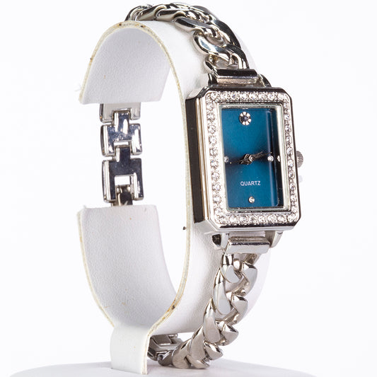 Reloj de Aleación Bañado en Oro Blanco con Zafiro