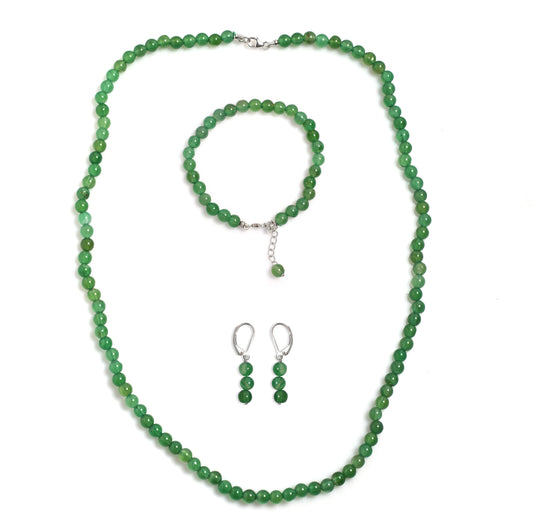 Conjunto de Plata con Ónix Verde (Collar +Pendientes +Pulsera )