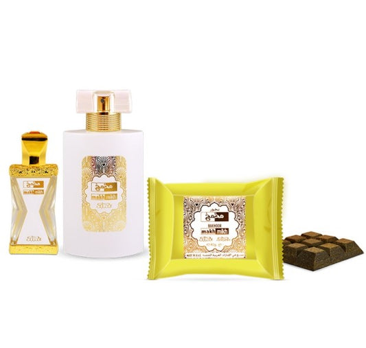 50 ml Eau de Perfume + 20 ml Aceite de perfume+ 40 g Bakhoor SET DE REGALO Makh Mikh - oriental Fragancia para mujeres y hombres