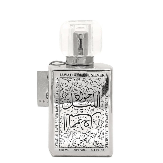100 ml Eau de Perfume Jawad Al Layl Silver Fragancia frutal almizclada para hombres y mujeres