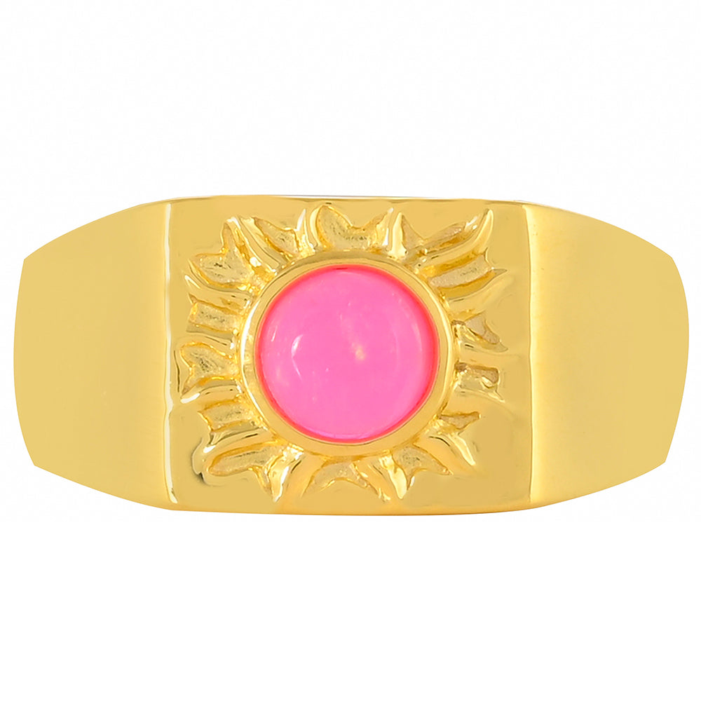 Anillo de Plata Bañada en Oro con Ópalo Rosa Neón de Etiopía 1 