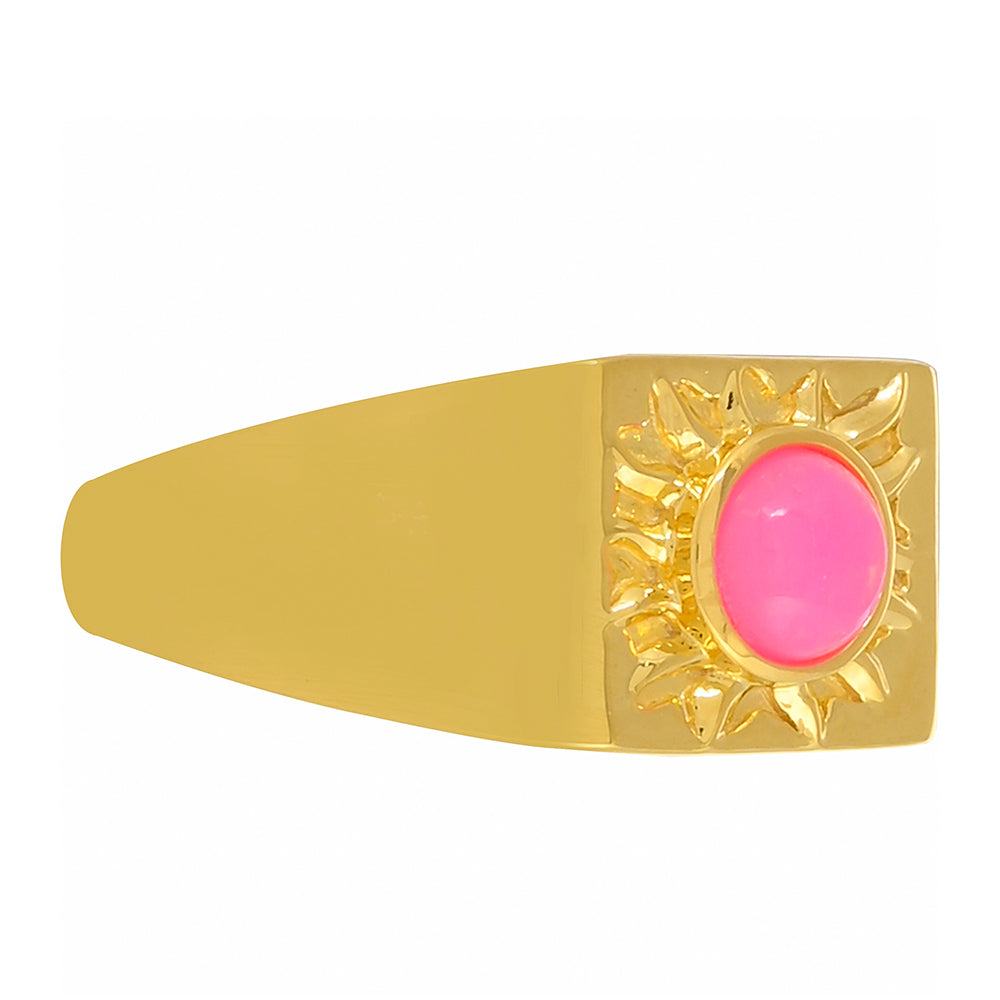 Anillo de Plata Bañada en Oro con Ópalo Rosa Neón de Etiopía 2 