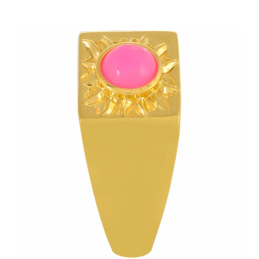 Anillo de Plata Bañada en Oro con Ópalo Rosa Neón de Etiopía 3 