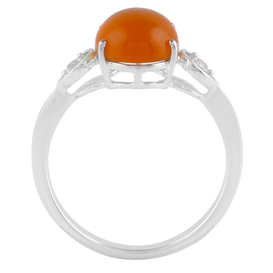 Anillo de Plata con Ópalo de Fuego Naranja y Topacio Blanco