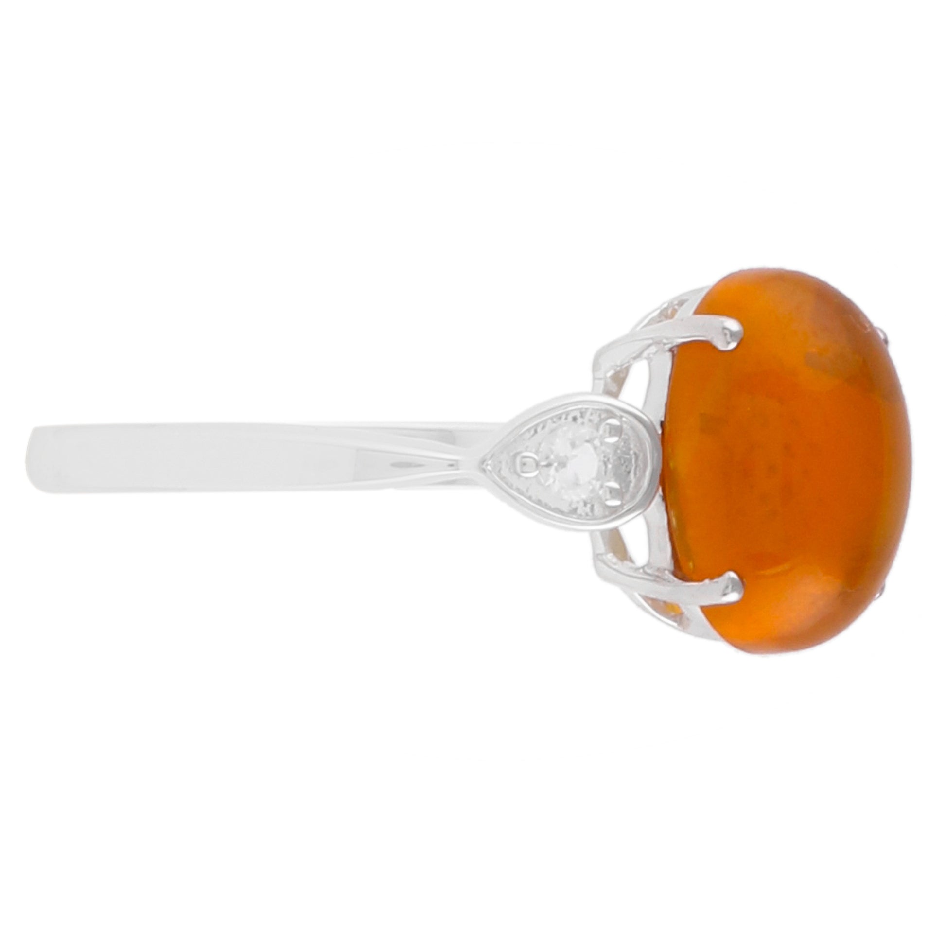 Anillo de Plata con Ópalo de Fuego Naranja y Topacio Blanco 3 