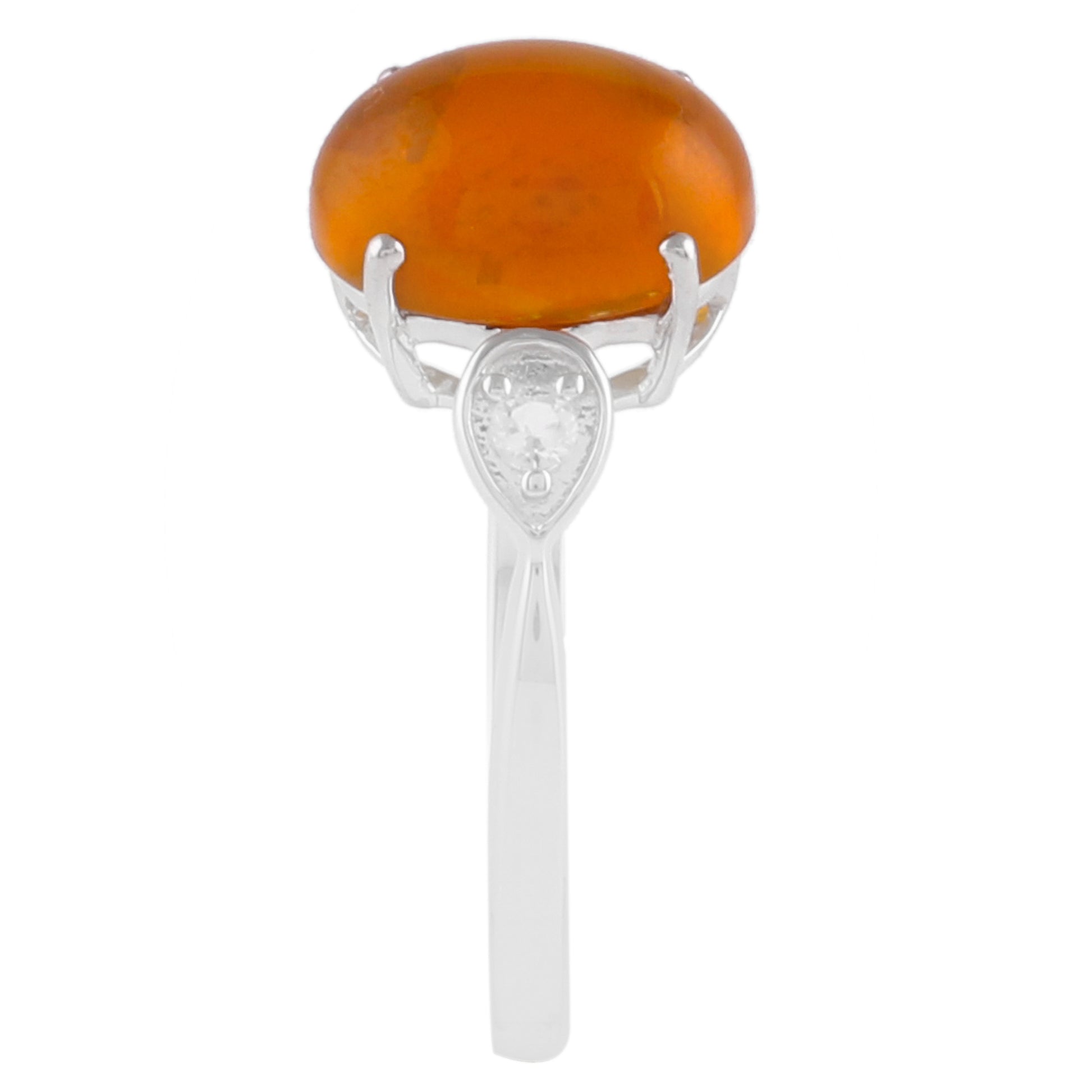 Anillo de Plata con Ópalo de Fuego Naranja y Topacio Blanco 4 