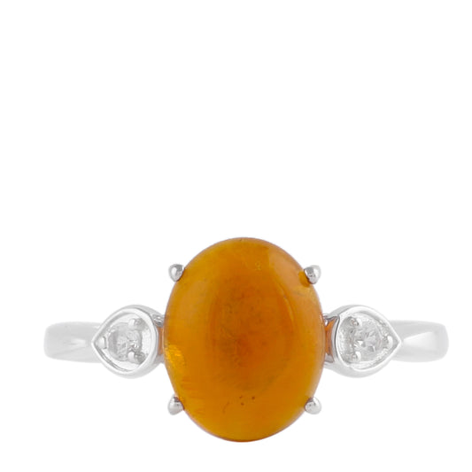 Anillo de Plata con Ópalo de Fuego Naranja y Topacio Blanco