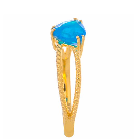 Anillo de Plata Bañada en Oro con Ópalo Azul de Paraiba