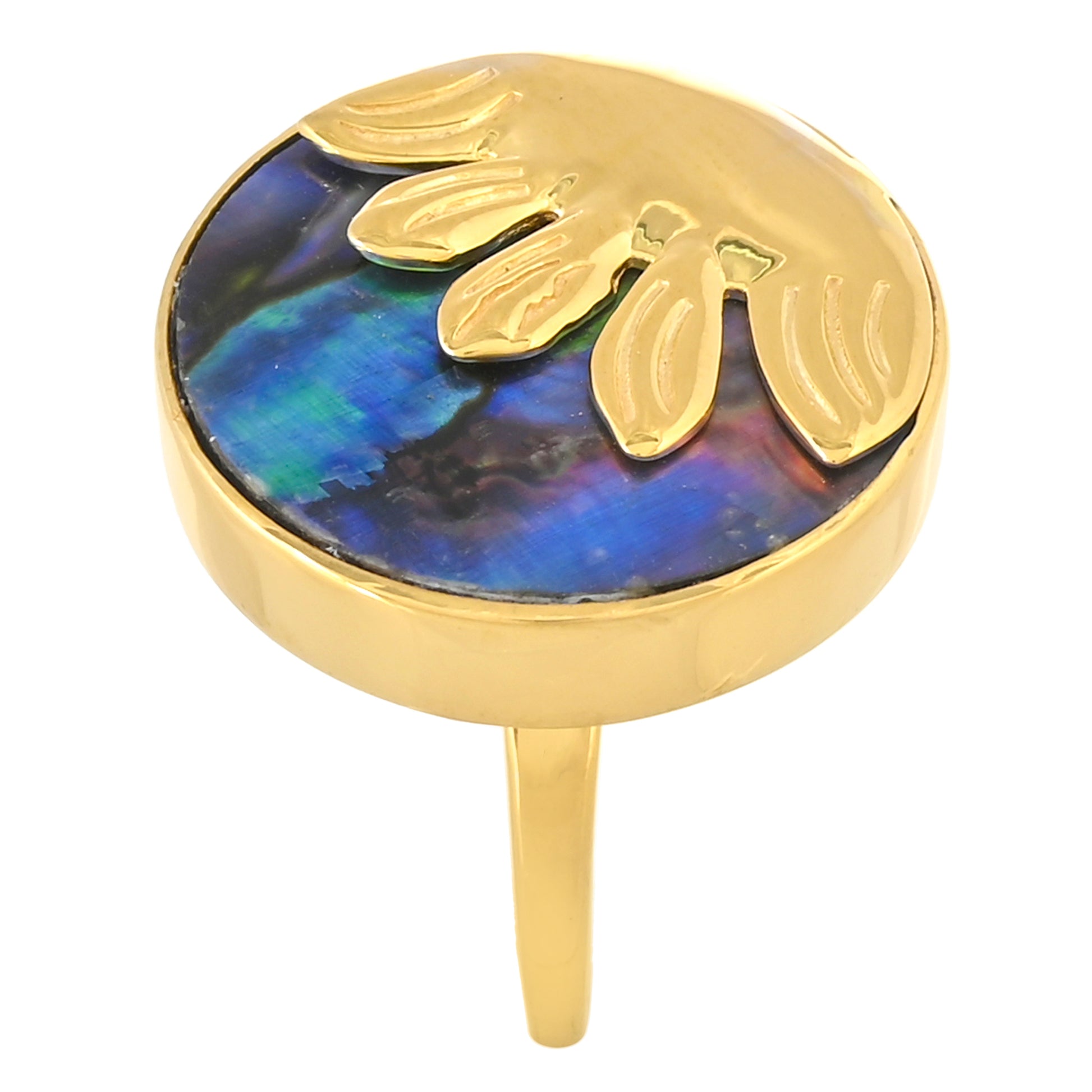 Anillo de Plata Bañada en Oro con Concha de abulón 3 