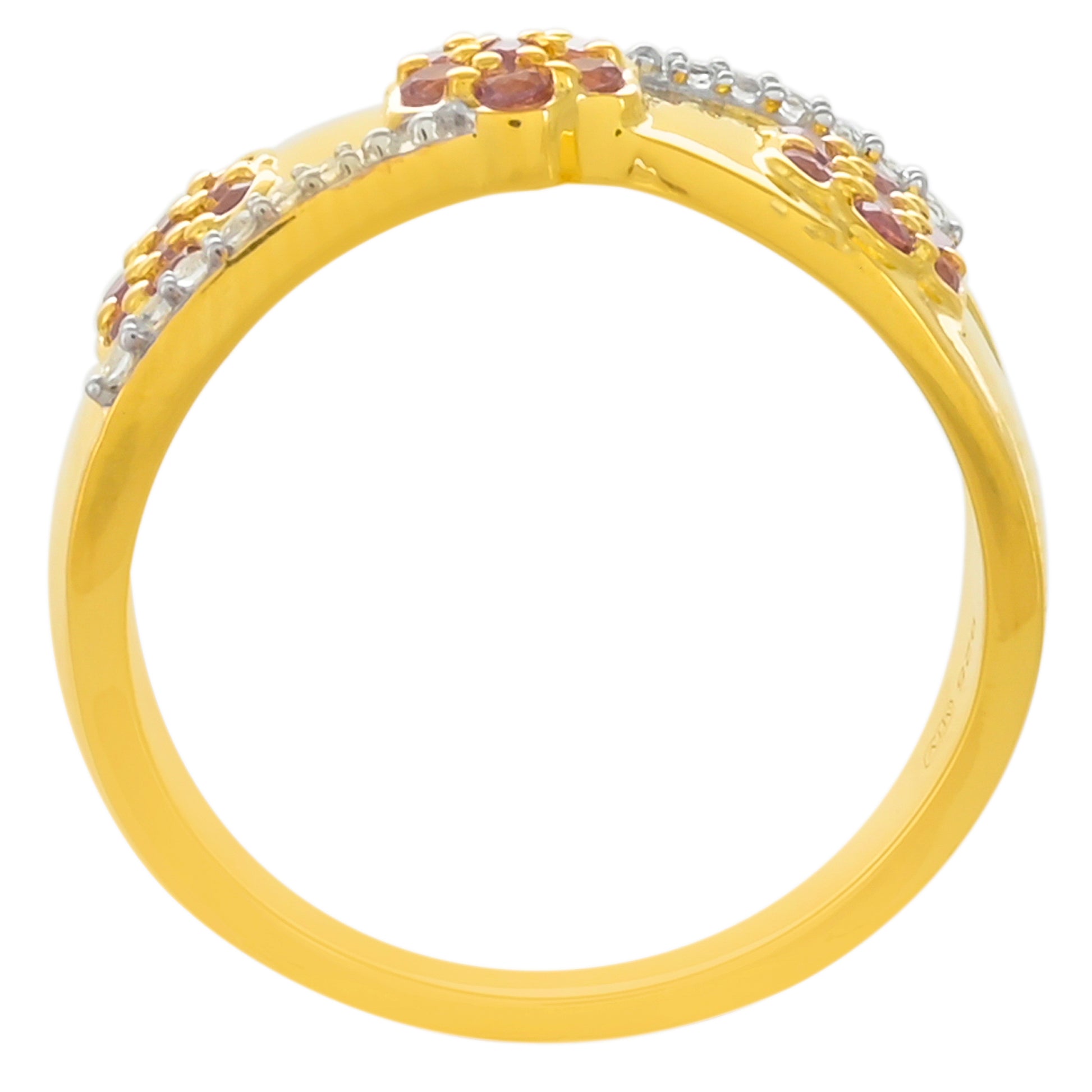 Anillo de Plata Bañada en Oro con Granate Rodolita y Topacio Blanco 4 
