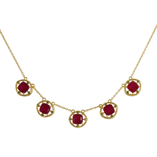 Collar de Plata Bañada en Oro con Cuarzo Rosa y Topacio Verde Helecho