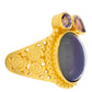 Anillo de Plata Bañada en Oro con Piedra Lunar Púrpura y Amatista de Marruecos