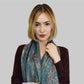 Bufanda de cachemira 100%  Pashmina auténtica, 70 cm x 180 cm, paisley verde azulado, brillante