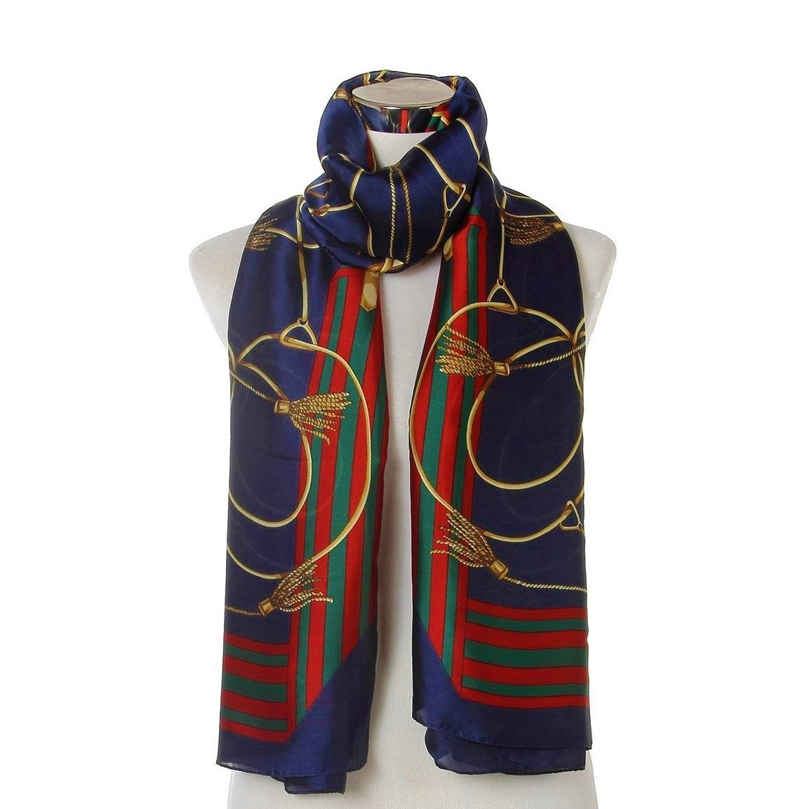 Bufanda de 100% seda auténtica, 90 cm x 180 cm, azul marino