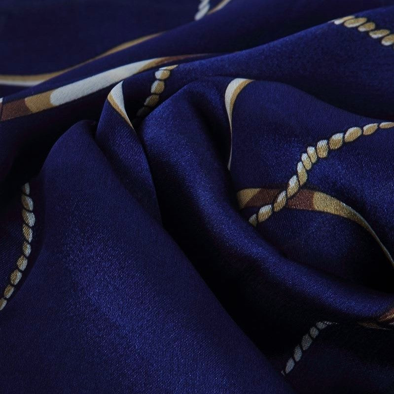 Bufanda de 100% seda auténtica, 90 cm x 180 cm, azul marino