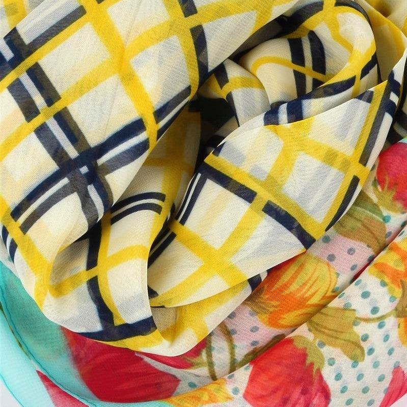 Bufanda con estampado de cuadros y flores, 50 cm x 160 cm 4 