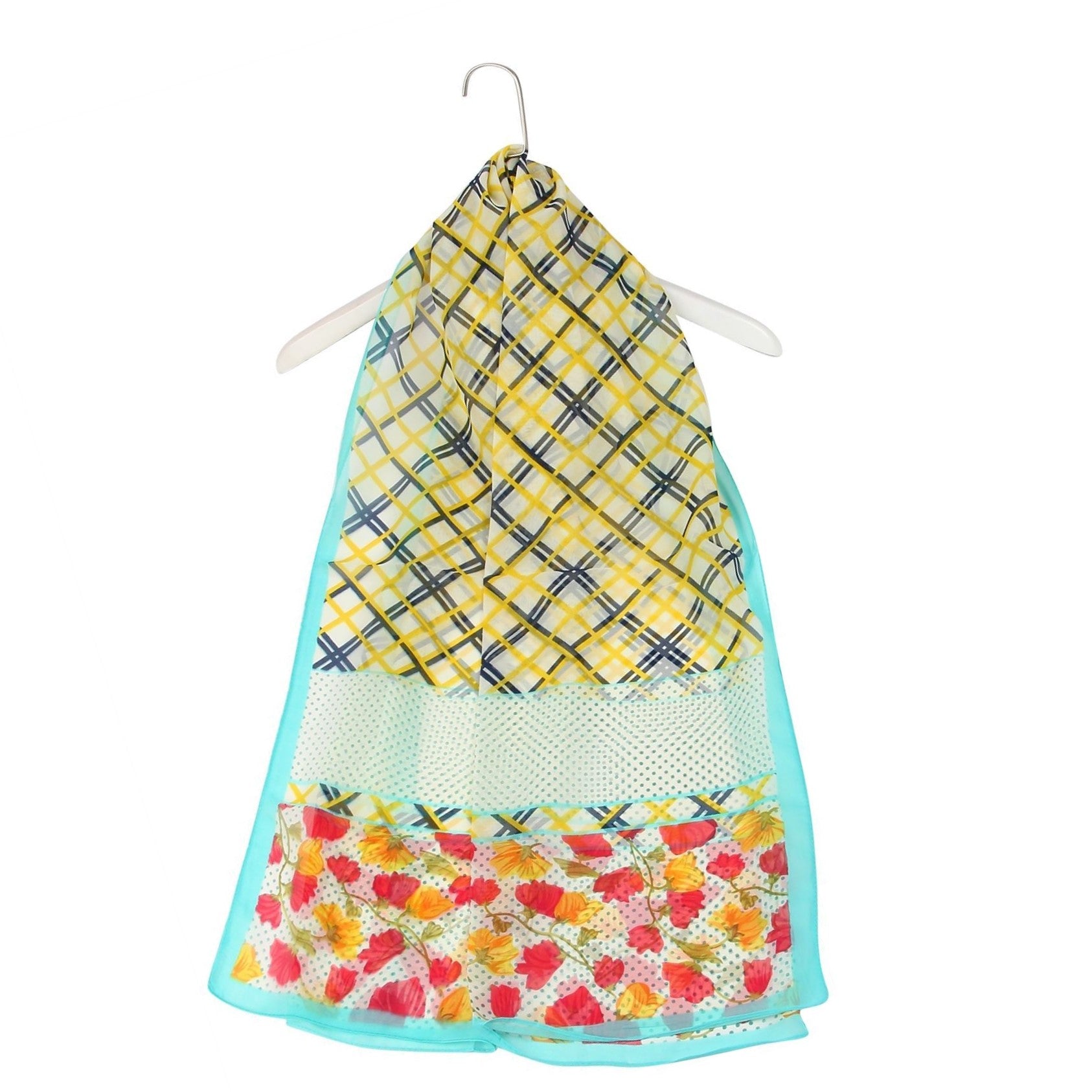 Bufanda con estampado de cuadros y flores, 50 cm x 160 cm 2 